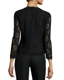 Bria Scalloped-Lace Cardigan, Black