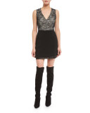 Darcie Double-Layer Leather-Combo Mini Skirt