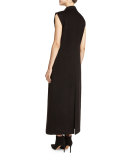 Long Sleeveless Bonded Wool Jacket, Black