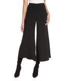 Flat-Front Wide-Leg Culotte Pants, Black