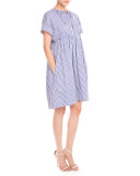 Striped Short-Sleeve Empire-Waist Dress, Royal