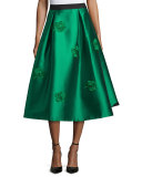 Embroidered Midi Ball Skirt, Emerald