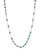 Men's Classic Chain Silver & Turquoise Bead Necklace, Blue/Black