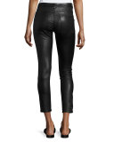Skinny Zip-Cuff Leather Leggings, Black