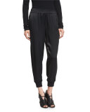 Cropped Satin Track Pants, Black