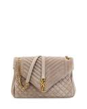 Monogram Large Mixed-Matelassé Suede Envelope Satchel Bag, Light Gray