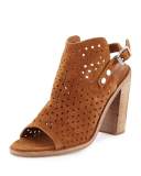 Wyatt Perforated High-Heel City Sandal, Warm Gray