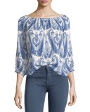 Bamboo Paisley-Print Silk Top