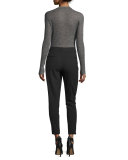Long-Sleeve Sheer Ribbed Pullover Sweater, Charcoal