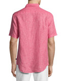 Mélange Linen Short-Sleeve Sport Shirt, Pink