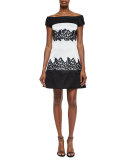 Off-The-Shoulder Lace Applique Cocktail Dress
