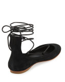 Jenessa Suede Lace-Up Ballerina Flat, Black