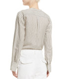 Striped Half-Placket Silk Tunic