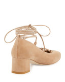 Cordon Lace-Up Ballerina Pump, Cashew