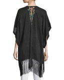 Peacock Kimono with Fringe Trim 