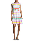 multicolored cape-stripe shirtwaist dress