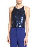 Samira Sequined Cross-Back Tank, Blue