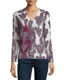 Superfine Imperial Paisley Cashmere Cardigan, Magenta Multi