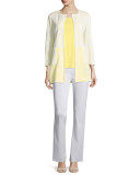 3/4-Sleeve Long Ombre Printed Jacket, Daisy/White 