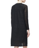Crepe-Knit Button-Front Long Cardigan, Black