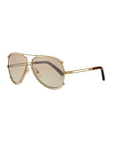Isidora Metal Aviator Sunglasses, Rose Gold