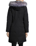 Snap-Front Hooded Faux-Fur-Trim Parka Jacket