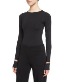 Fitted Slit-Cuff Stretch Jersey Tee, Black
