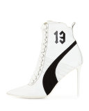 Suede 105mm Sneaker Bootie, White/Black