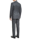 Windsor Base Peak-Lapel Irregular-Check Suit, Charcoal