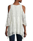 Risette Cold-Shoulder Bouquet-Embroidered Top