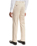 Stretch-Cotton Flat-Front Trousers, Tan