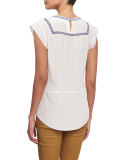 Baja Embroidered Silk Top, Cream