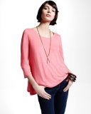 3/4-Sleeve Scoop-Neck Organic Linen Tee, Petite