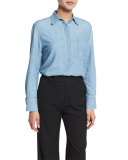Oversized Chambray Button-Down Top, Bonneville