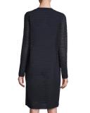 Sheer Pleated Stretch-Crepe Long Cardigan, Dark Blue