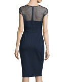 Honeycomb-Top Jersey Sheath Dress, Midnight Blue