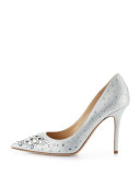 Abel Crystal Pointed-Toe Pump, White