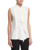 Sleeveless Pleated-Front Blouse, Off White