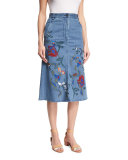 Marisol Embroidered Denim Midi Skirt, Vinde