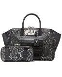 Oval Ostrich Lace Minaudiere, Black/White