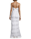 Penelope Sleeveless Tiered Lace Gown, White