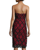 Alix Embroidered Strapless Sweetheart Dress, Black/Red