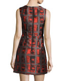 Coco Sleeveless Brushstroke Rectangle-Print Dress, Flame