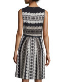 Printed Shimmer-Knit Sleeveless Dress, Caviar/Multi