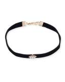 Velvet Choker Necklace with Diamond Evil Eye Station
