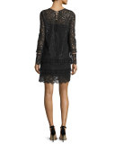 Lace Long-Sleeve Shift Dress, Black