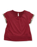 Gisselle Pintucked Jersey Tee, Dark Plum Pink, Size 6M-3