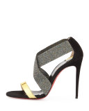 Elastigram Crisscross Red Sole Pump, Multi