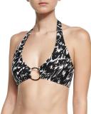 Santorini Brushstroke-Print Halter Swim Top
