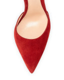 Suede Pointed-Toe Ankle-Wrap Pump, Granata